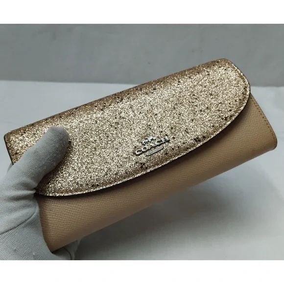 Coach Gold Leather Glitter Credit Card Bifold Wallet - Picture 4 of 16